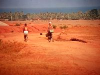 Two bicyclists on dirt road