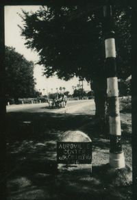 Concrete marker "Auroville Center"